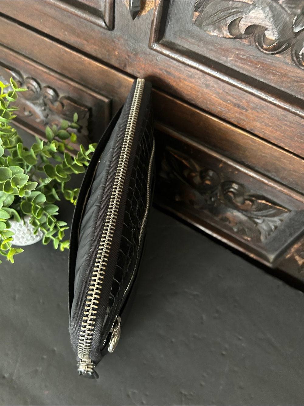 Men's Black Croc-Trim Laptop Sleeve with Front Zip Pocket - Picture 7 of 9